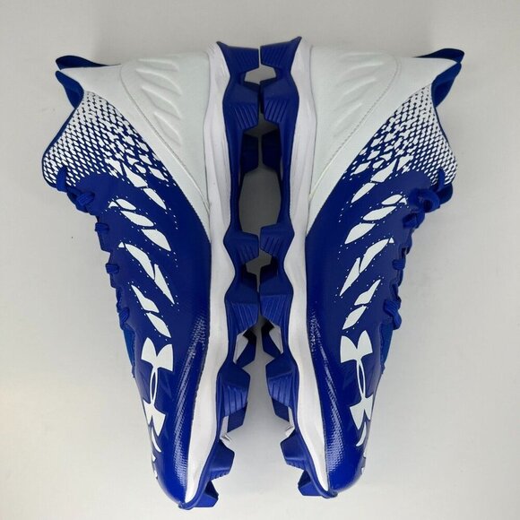 Under Armour Mens Blue White Spotlight Franchise RM Size 10.5 Football Cleats